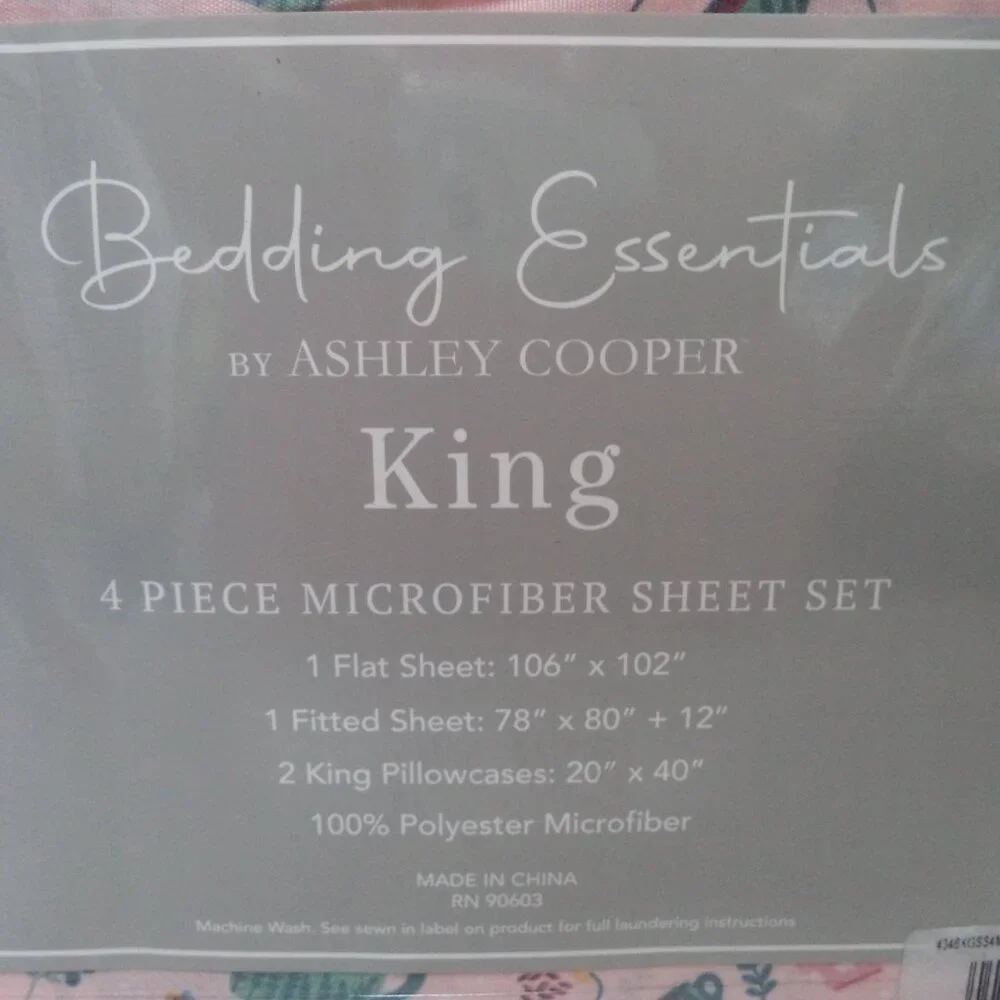 Ashley Copper Tea Party Cup pink 4 piece Micro Fiber King sheet set NEW NWT